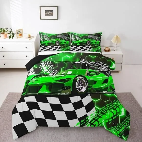 Race Car Toddler Bedding Set – 2-Piece Comforter & Pillowcase, Soft & Lightweigh - Picture 4 of 6